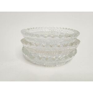 Round Glass Ashtrays Italy‎ Vintage MCM Hobstar Geometric Clear - Set of 3